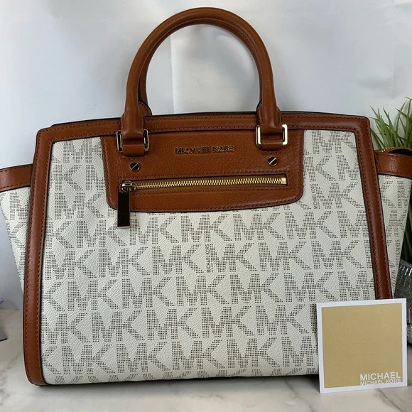 MICHAEL KORS SELMA LARGE SELMA VANILLA TAN‎ SATCHEL SHOULDER BAG - Picture 3 of 14